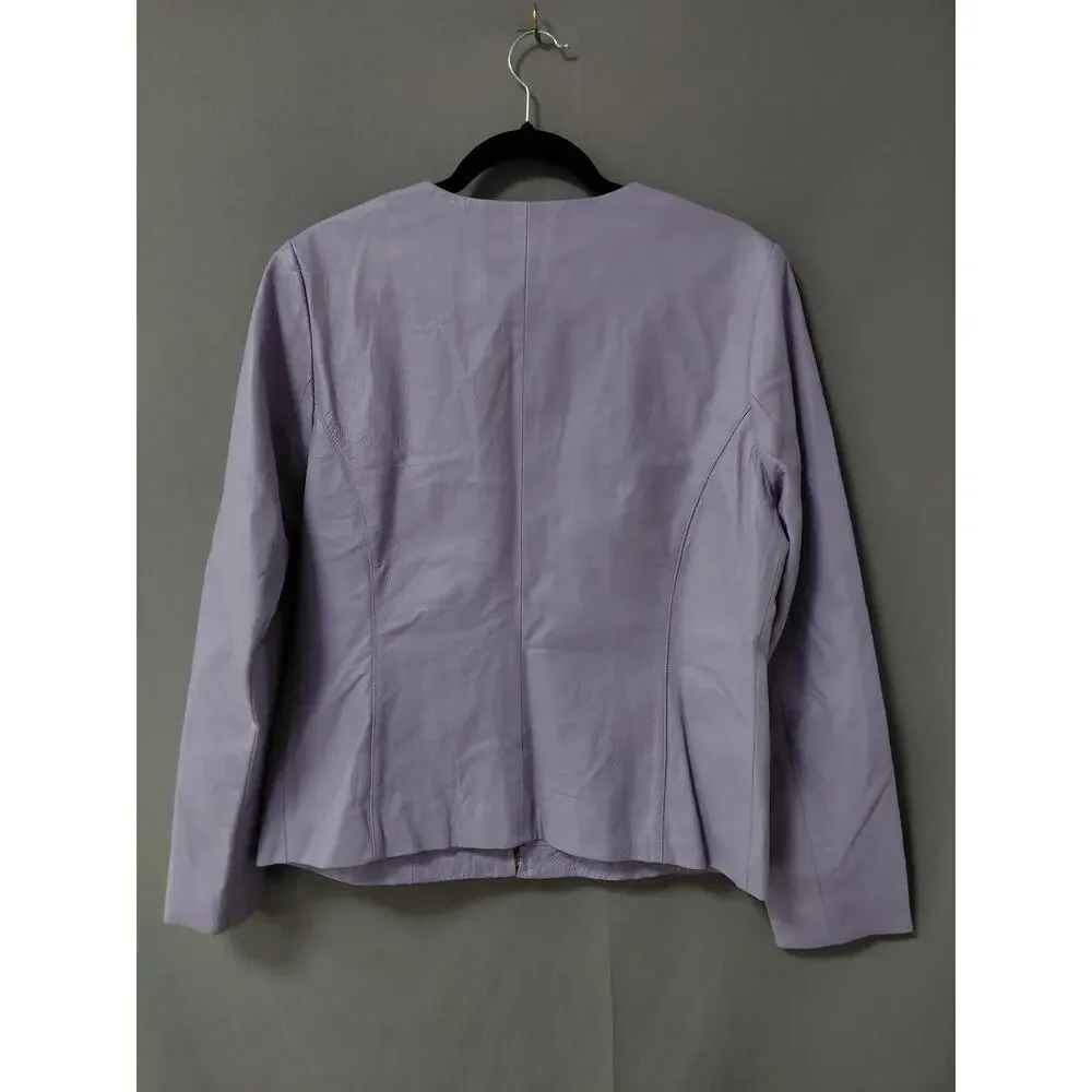 Russell Kemp Content 100% Leather Crew Neck Full Zip Jacket Women Size 6